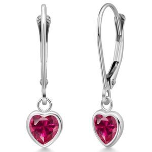 925 Sterling Silver with 1.92 Cttw Ruby Heart Leverback Drop Earrings